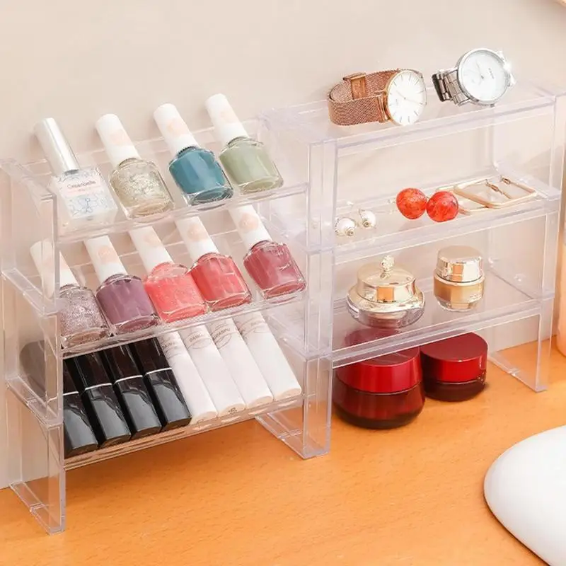 Transparent Stackable Desktop Storage Rack Cosmetics Storage Box Makeup Storage Shelves Transparent Sundries Organizer Shelf