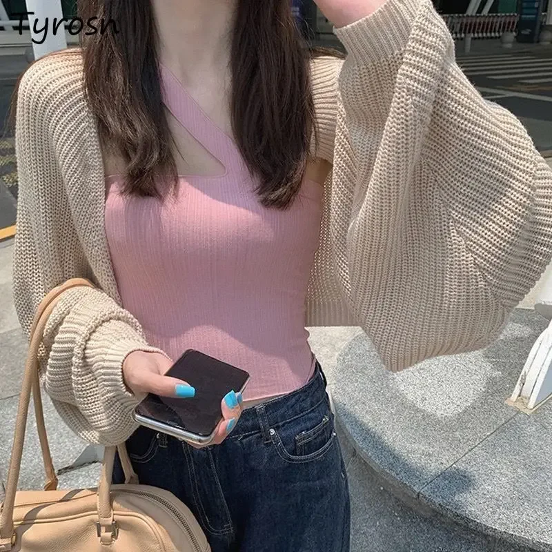 

Shrugs Women Design Sexy Shawl Irregular Bolero Elegant All-match Korean Style Long Sleeve Knitted Crop Top Chic Cardigans Femme