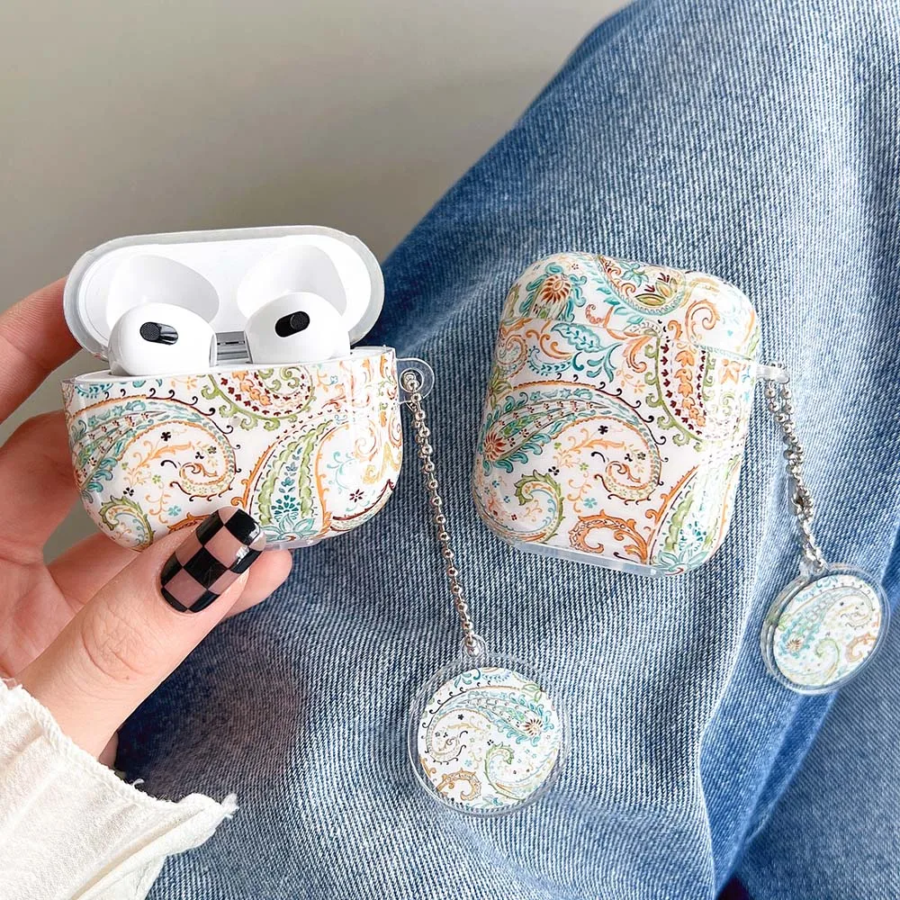 

Retro Pattern Case for AirPods Pro with Keyring Earphone Protective Cover for Apple Airpods 2/3 AirPod Headset Case Floral funda