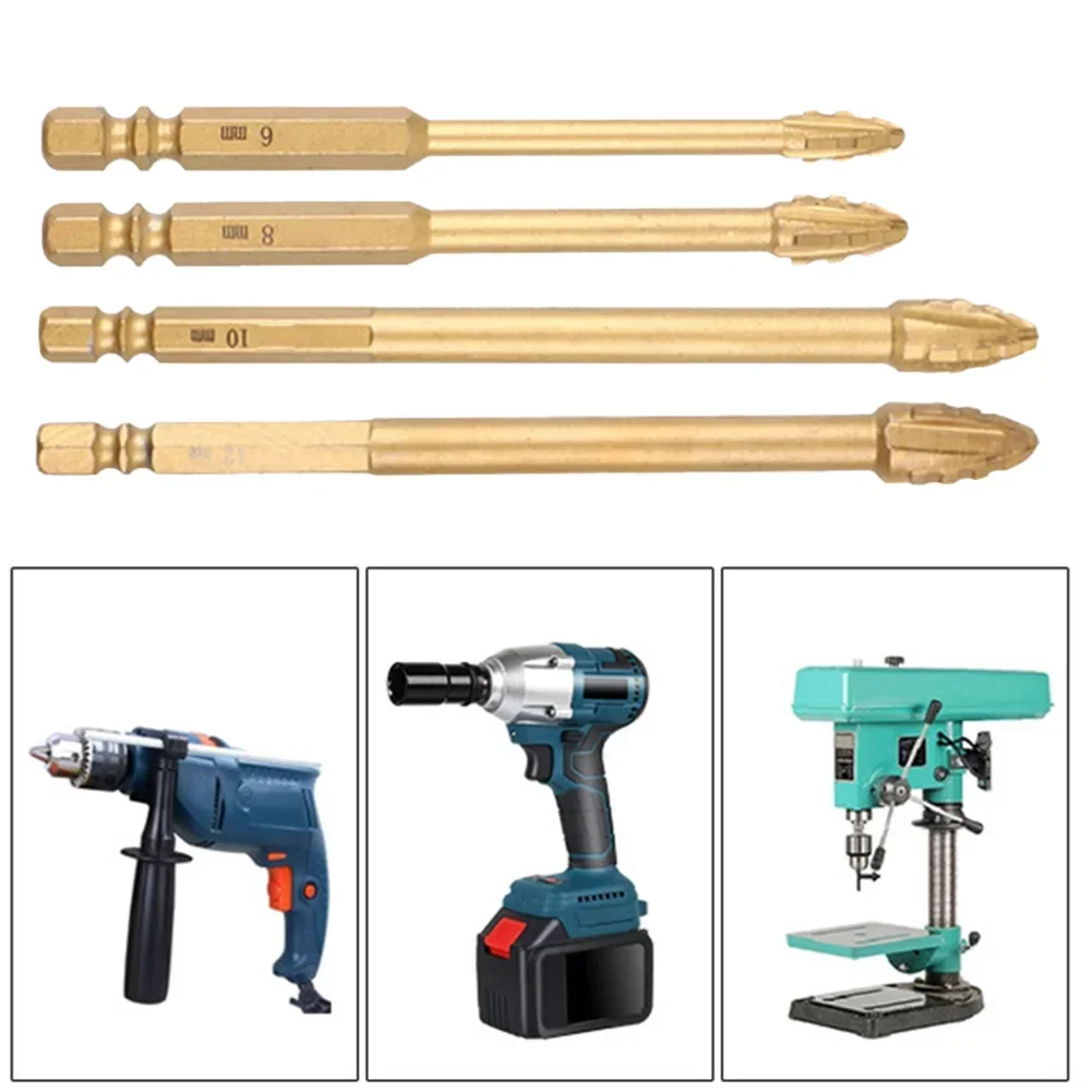 Construction Projects 2pcs Drill Bit Glass Drilling Bits Cooling Required Gold Color Marking Point Metal Material