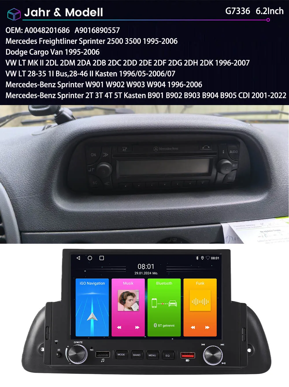 Carpaly GPS Android Car radio Navigation HD Reverse camera For Mercedes Benz Freightliner Sprinter 2500 3500 W901 W902 W903 W904