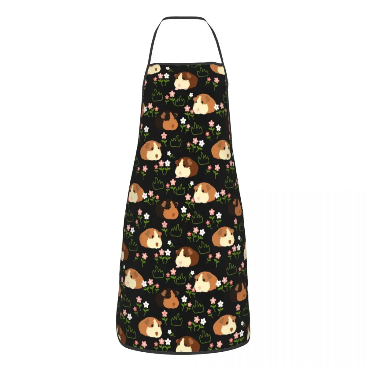 Custom Unisex Guinea Pig And Flowers Bib Apron Adult Women Men Chef Tablier Cuisine for Kitchen Cooking Animal Painting