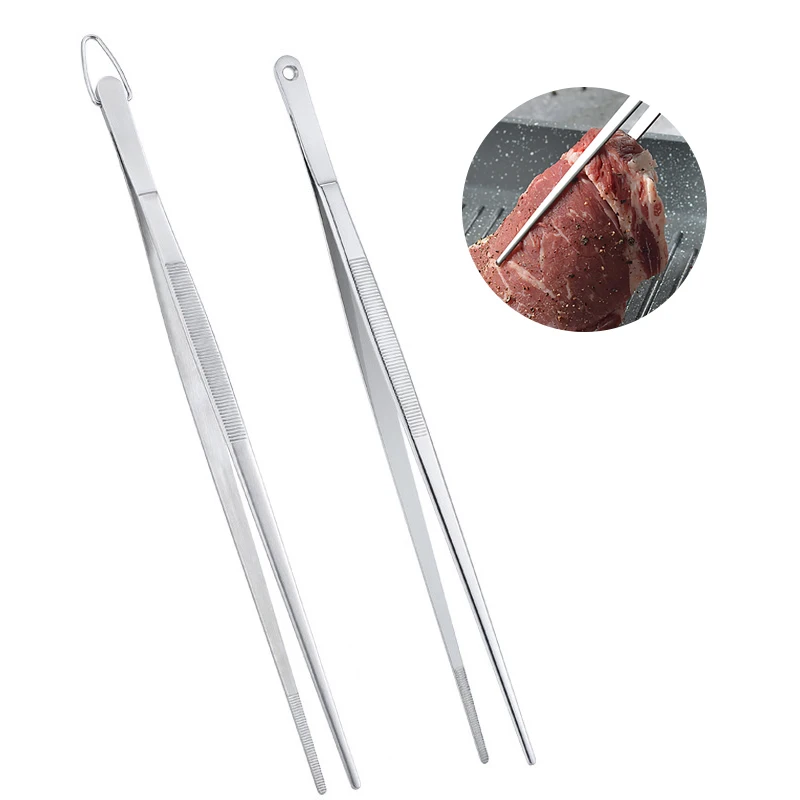 Hot 30CM Kitchen Tweezers Fine Tweezer Tongs Extra-Long Stainless Steel Cooking Tweezers For BBQ Cooking Bartending Tools
