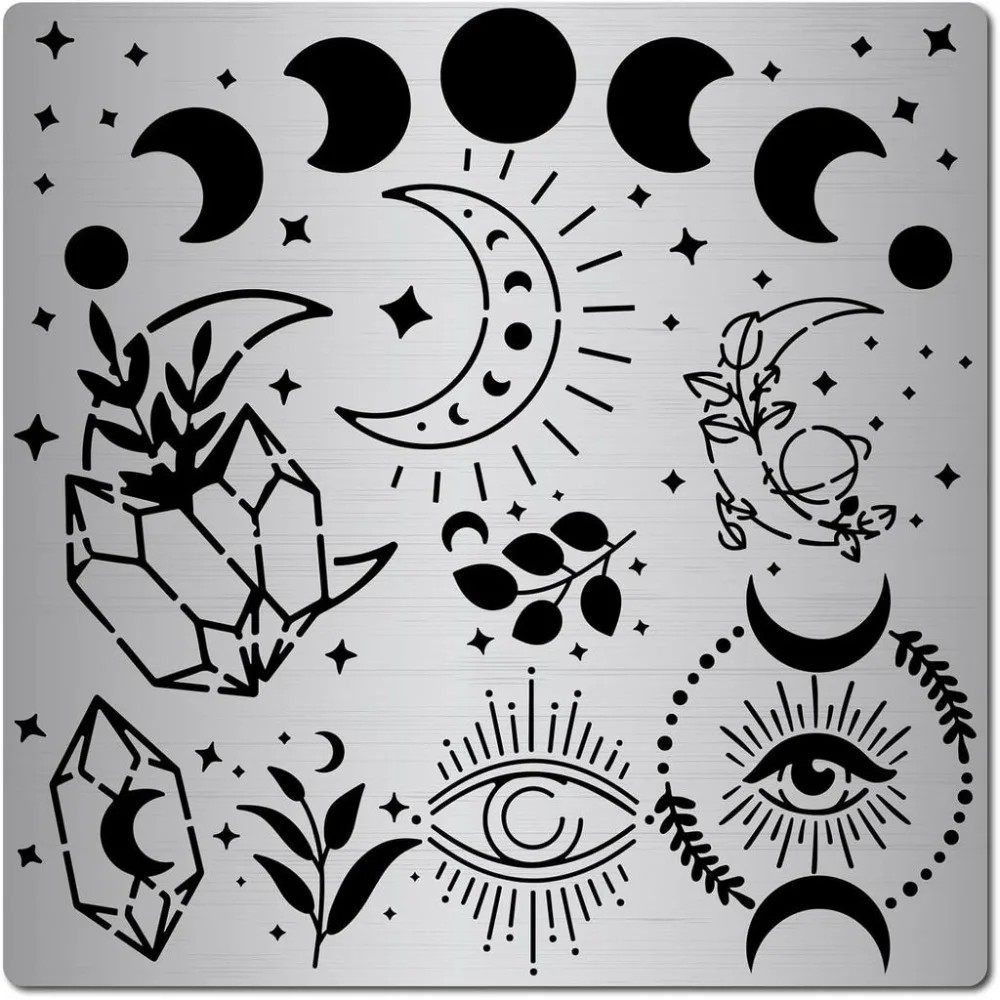 6.3 Inch Metal Moon Phase Stencil Stainless Steel Template Reusable Stencils Journal Tool for Painting on Burning Pyrography