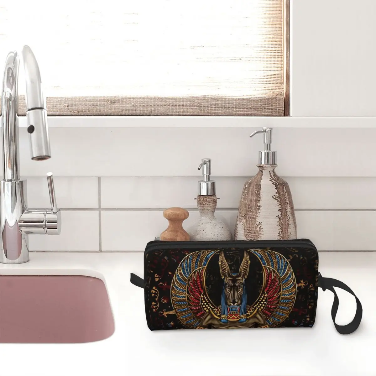 Anubis Egyptian Makeup Bag Travel Cosmetic Bag Men Women Ancient Egypt Toiletry Bag Storage Pouch Bag