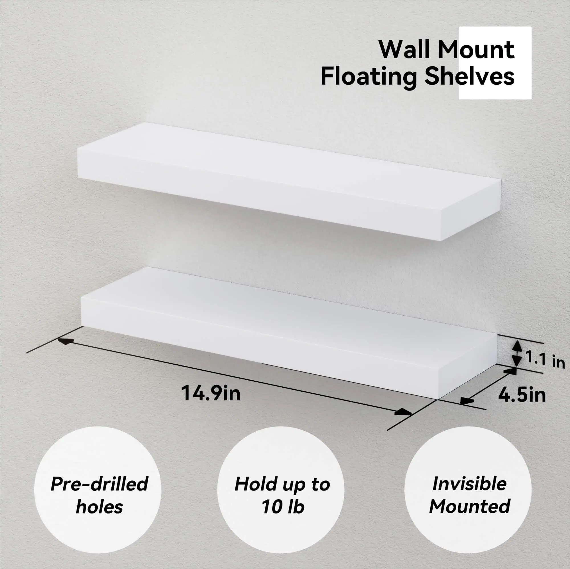 White 6Pcs Floating Shelves, Wall Mounted Small Shelves for Room, Modern Hanging Shelves, Display Wall for Wall Décor image 3