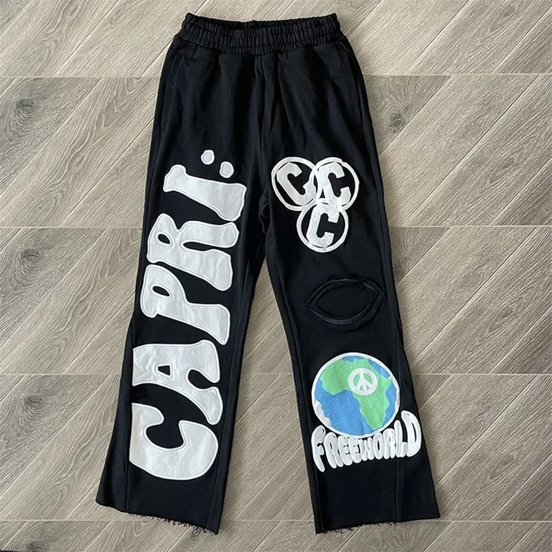 25ss Foam Printing Sweatpants Women Best Quality Black Pure Jogger Drawstring Pants Oversized Mens Pants