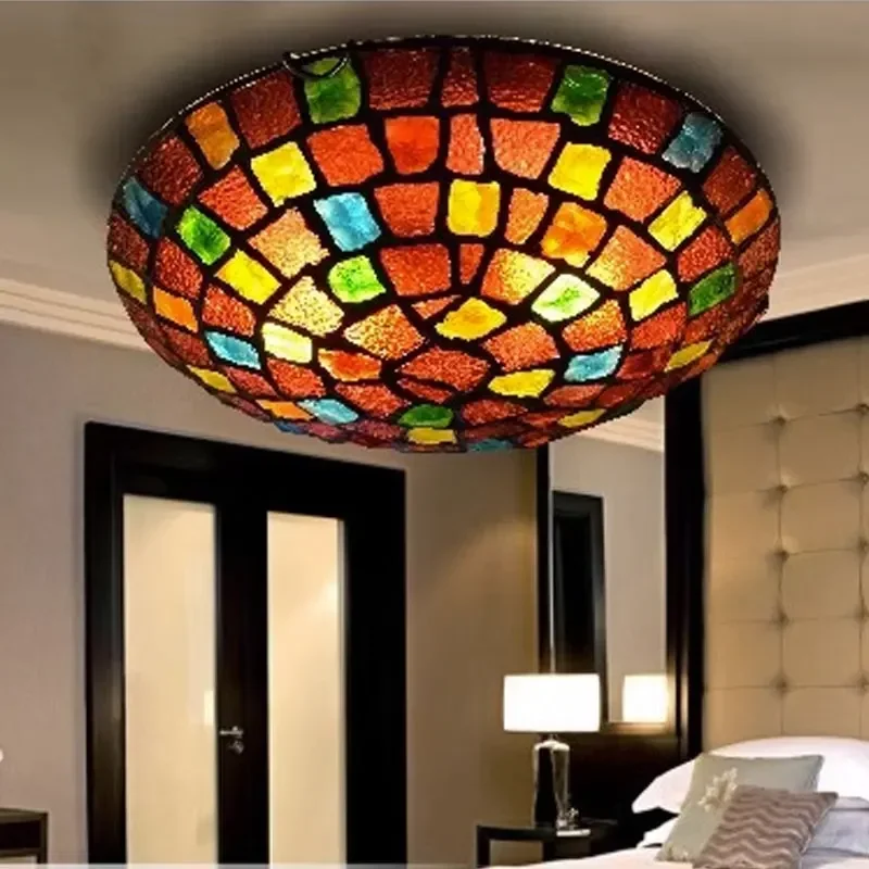 stained glass Ceiling Lights Mediterranean Bohemian Home Decor Lighting for Living Room Luminaire Bedroom Lamp Kitchen Fixtures