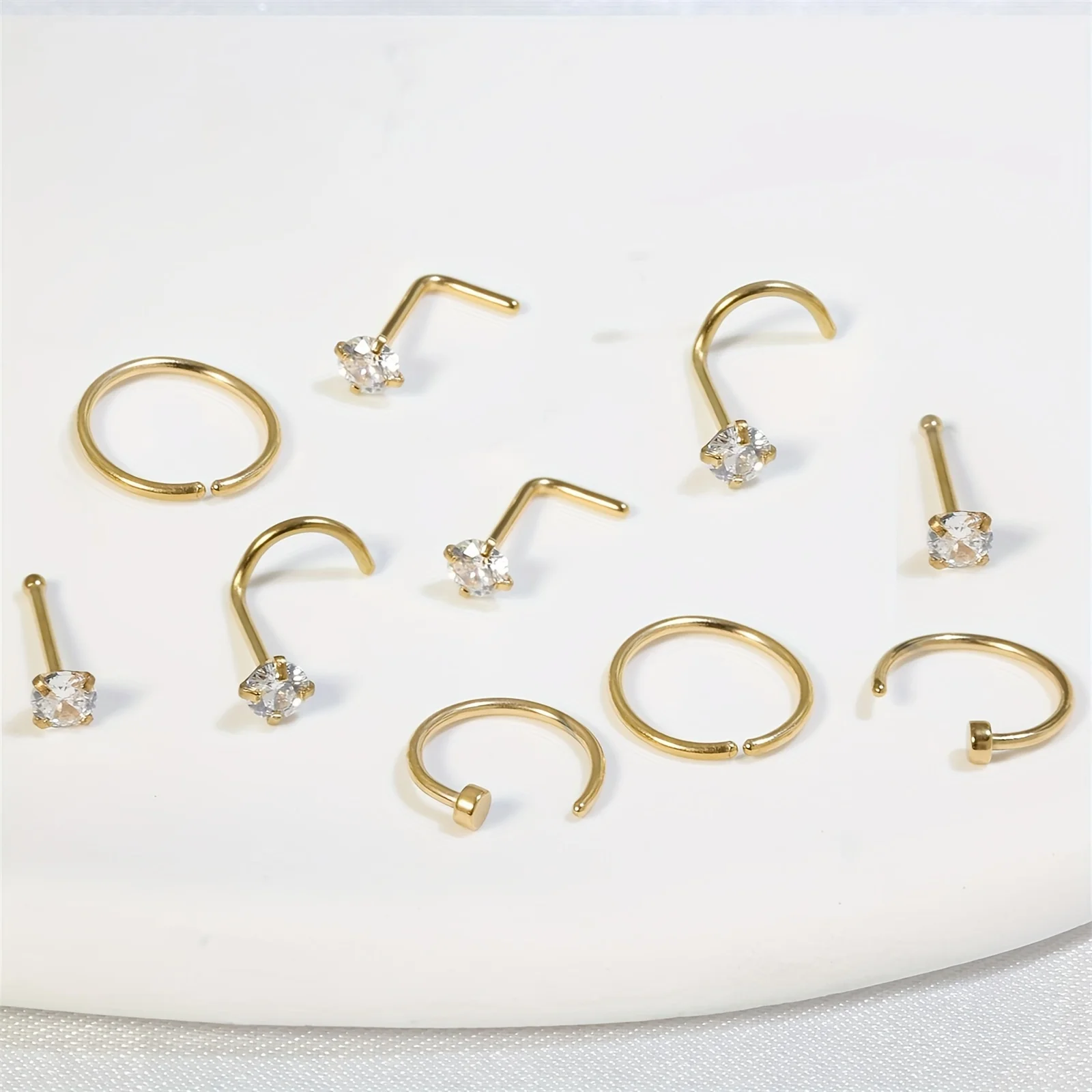 2/10PCS 20G Nose Rings Nose Studs 316L Stainless Steel L Shape/Corkscrew/Bone Piercing Jewelry CZ 3MM Cartilage Tragus Earring