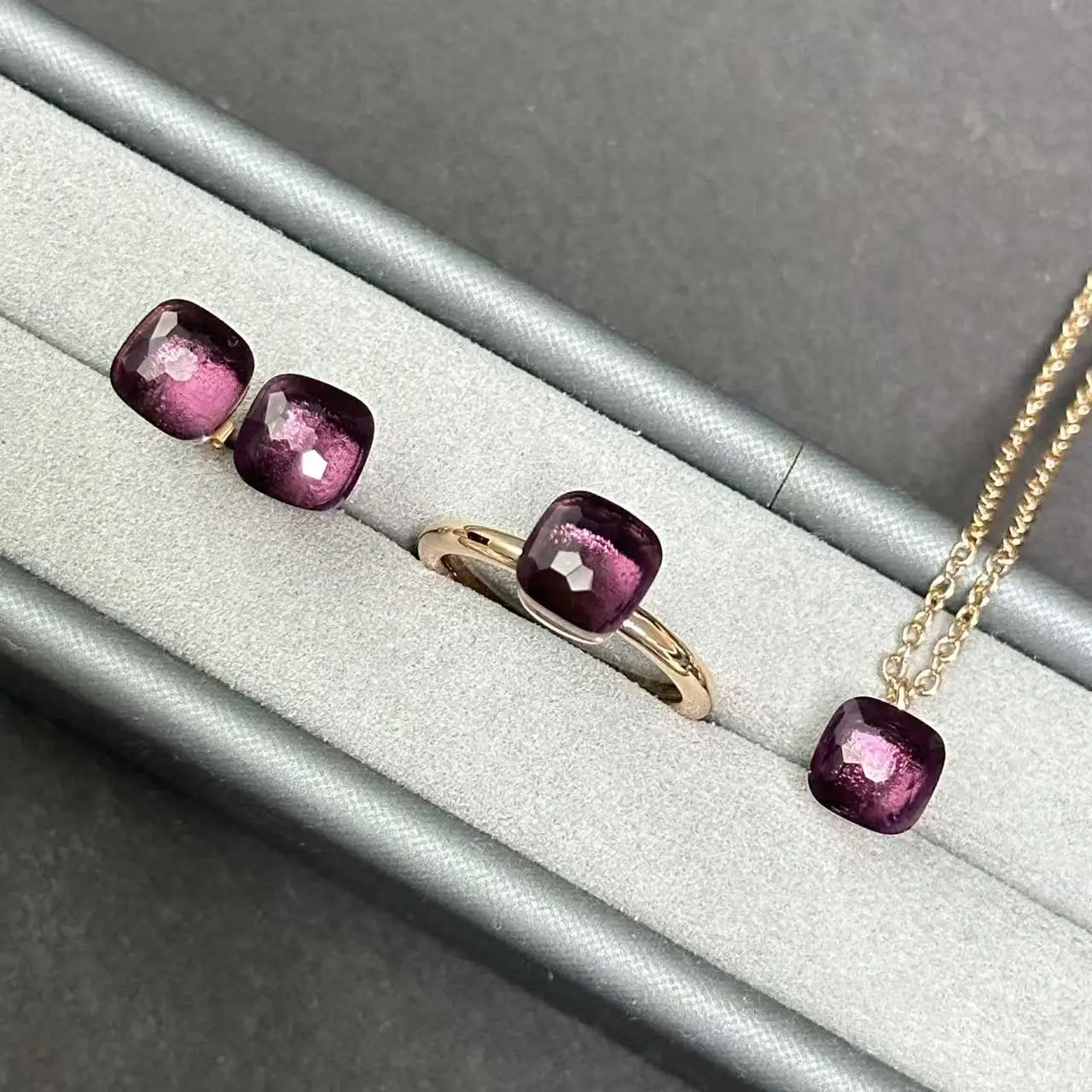 

Миниатюрный комплект ювелирных изделий 8 мм, модное кольцо-гвоздик с ушками и ожерельем, фиолетовый кристалл, аметист, простое кольцо, элегантный подарок для женщин
