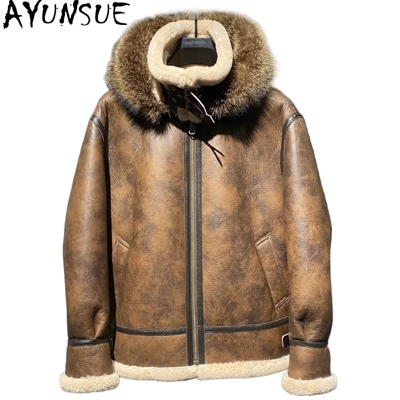 

AYUNSUE мужские куртки из натуральной овчины с капюшоном, зимняя теплая шуба из натурального меха, мужская одежда 2025 Abrigo Piel Hombre