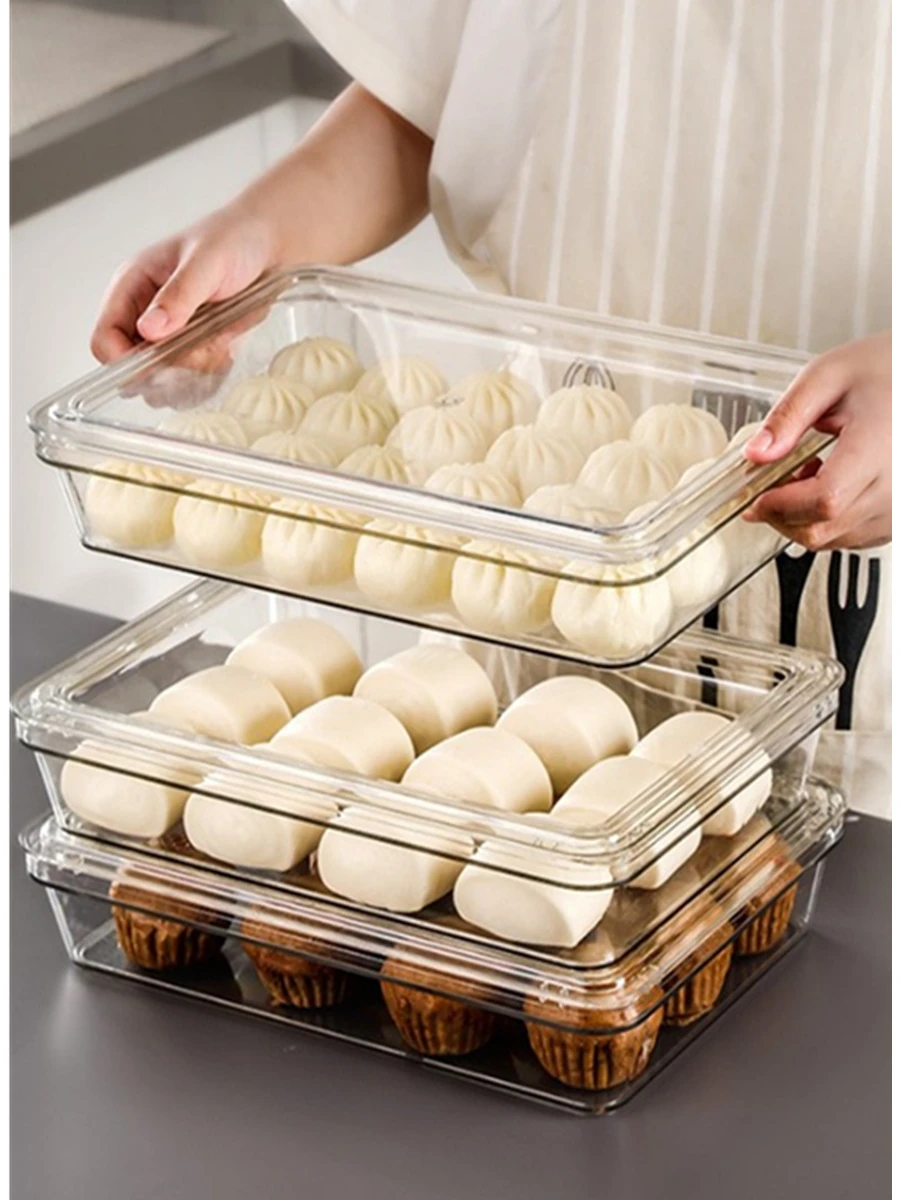 

Transparent Seood Box Flat Bot Wide And Low for Steak Dumplings Pizza Fermentation Clear Storage Container Kitchen Organ...