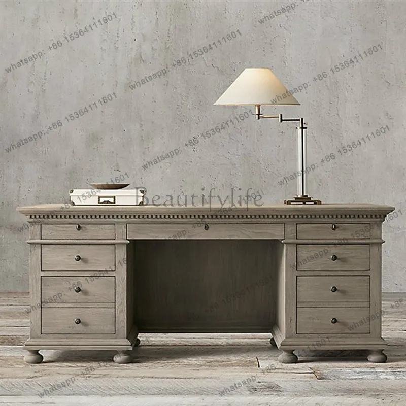 

American country solid oak desk computer desk with drawers for home use