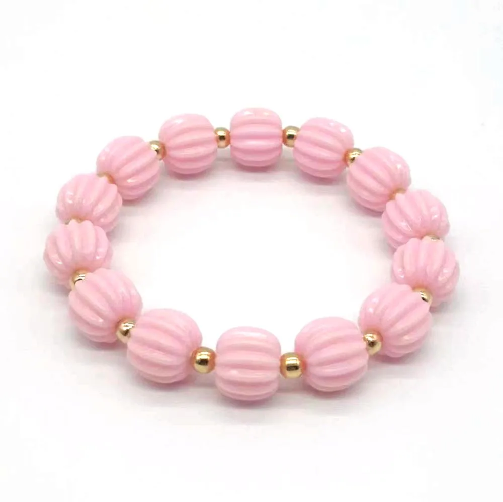 fashion Children\'s Candy Color Pumpkin Lantern Single Circle Bead Bracelet Simple and Fashionable Halloween Bracelet for kid