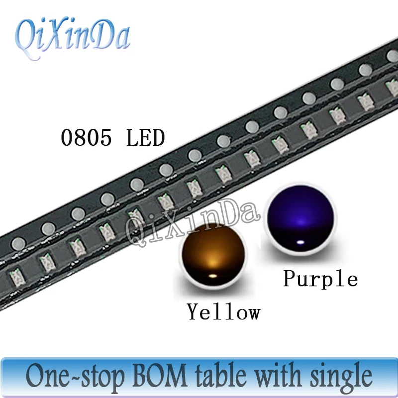 100pcs 0805 SMD LED White Red Blue Yellow Green Orange Warm White Pink Purple  Light Emitting Diode