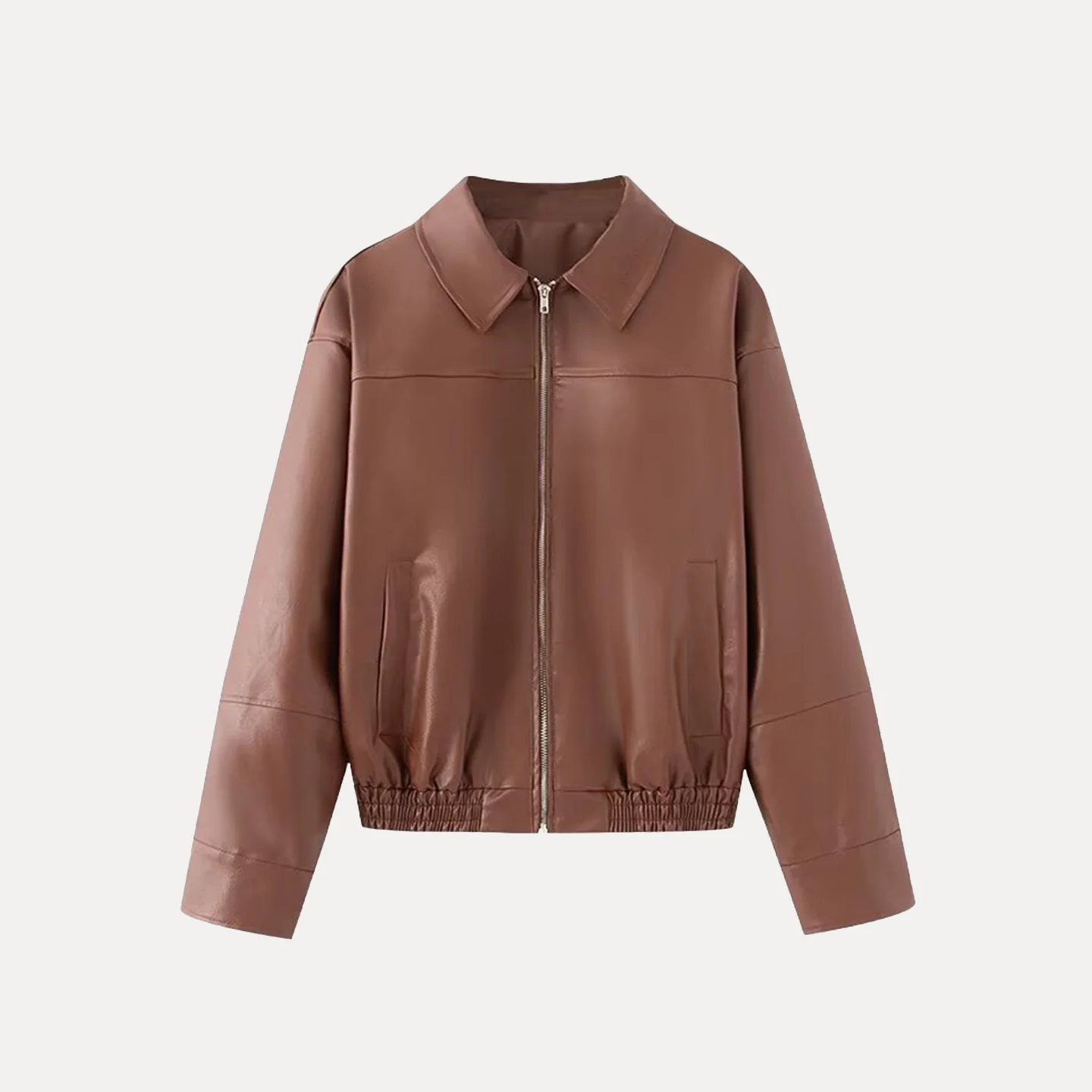 Z 2025 New Faion Pilot Jaet Capispalla da donna in pelle PU Colletto lungo con chiusura a cerniera Cappotto da pendolarismo Sle