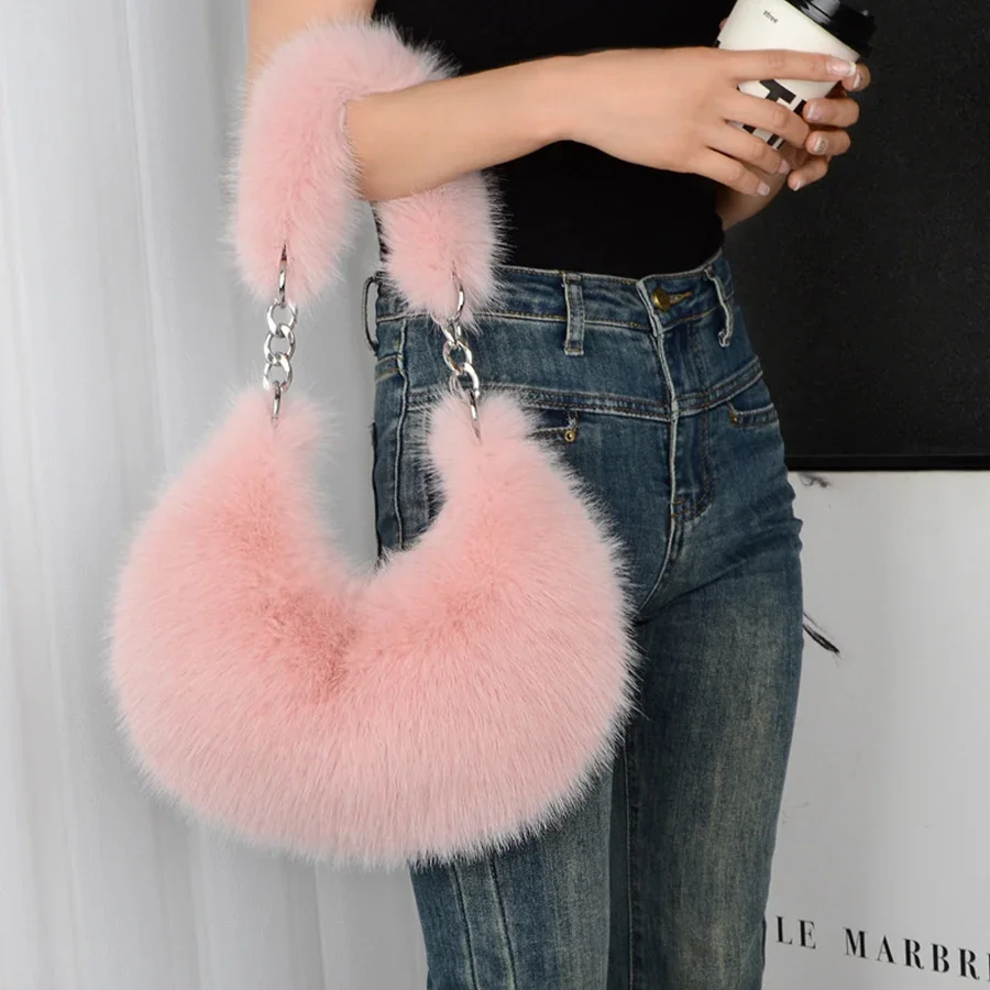 

Autumn/winter Clutch Bags Female Purse And Handbags Fluffy Chain Korean Design New Zipper Large Capacity Crossbody Shoulder Bags