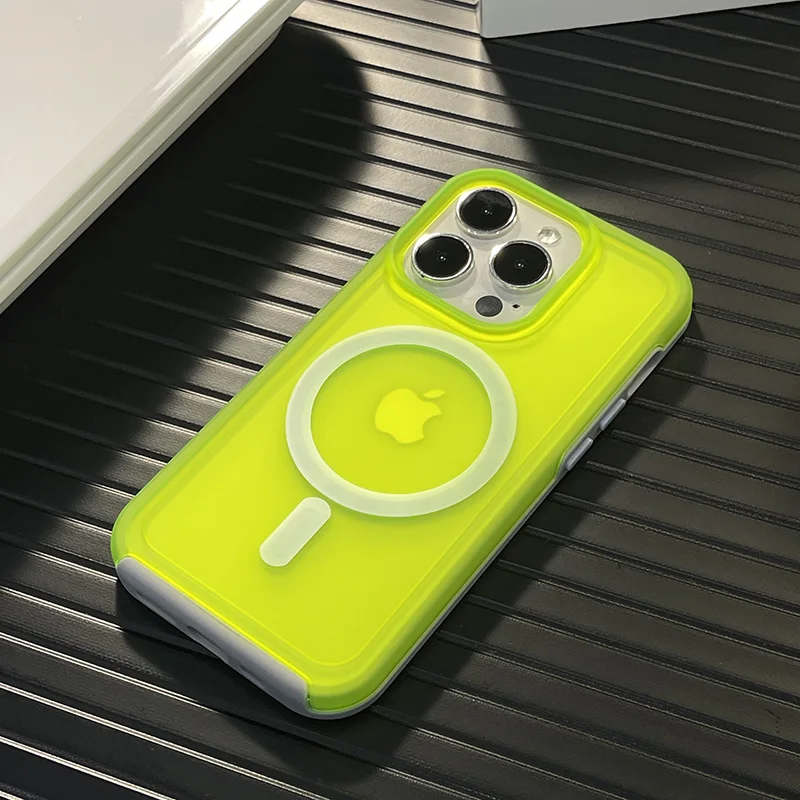 Neon color Wireless Charging Magsafe case For iphone 15 13 12 15 14pro 13Pro Max Magnetic frosted protective bumper 15pro cover