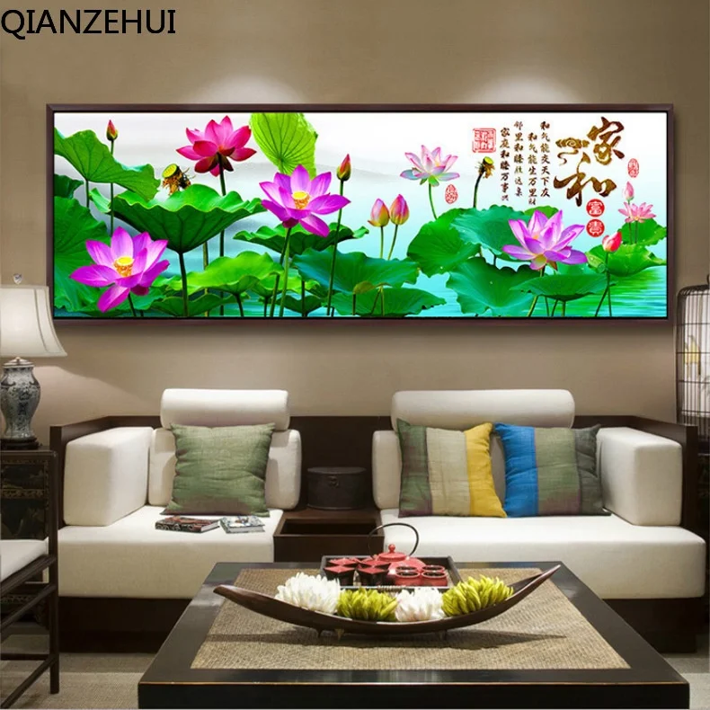 

DIY full Diamond Embroidery,Round Diamond Harmony and Wealthy Lotus Living room decoration rhinestone Diamond painting