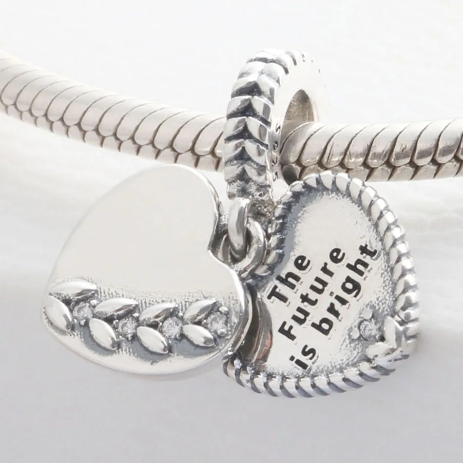 Authentic 925 Sterling Silver Bead Bright Future Heart Seeds With Crystal Pendant Charm Fit Women Bracelet Bangle Jewelry