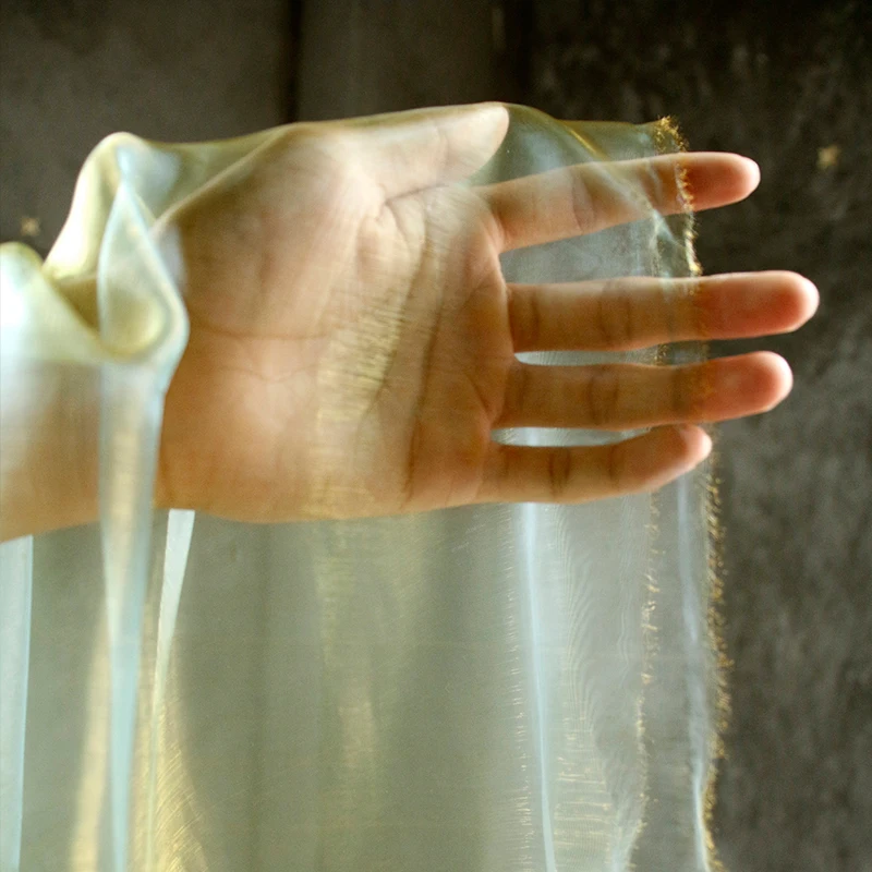 Transparent Ultra-Thin Yellow-Green Gradient Tulle Fabric for Gown Stage Wear Clothing Designer