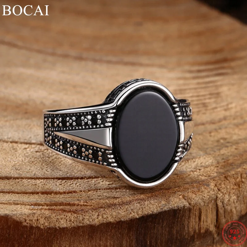 

BOCAI S925 Sterling Silver Charms Rings for Men Women Retro Ethnic Style Zircon New Fashion Punk Jewelry Free Shipping ﻿ ﻿