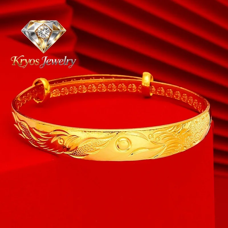 

Kryos Jewelry 24K genuine gold bracelet 9999 pure gold high-end push-pull adjustable women's frosted gold bracelet gold jewelry
