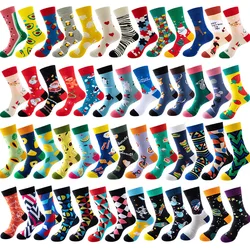 168 Style Men Funny Socks Cotton Space Oil Paintings Grid Geometry Fruit Series Cartoon Couple Street Fashion Socks