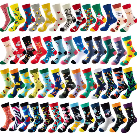 68 Style Couple Funny Cartoon Socks Cotton Space Oil Paintings Grid Geometry Fruit Series Street Fashion Men Socks