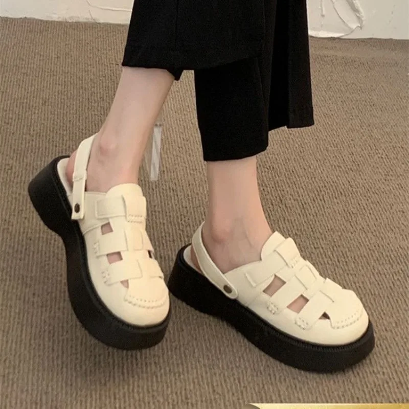 Women Sandals with Heels Summer Punk Height Increasing Sandal Motorcycle Gothic Woman Shoes Leather Black Platform Sandals Women