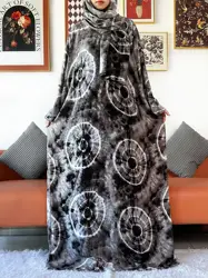 New Muslim Tie-dry Cotton Lady Abaya Ramadan Prayer Garment Dubai Turkey Middle East Femme Robe Loose African Dress Turban Joint