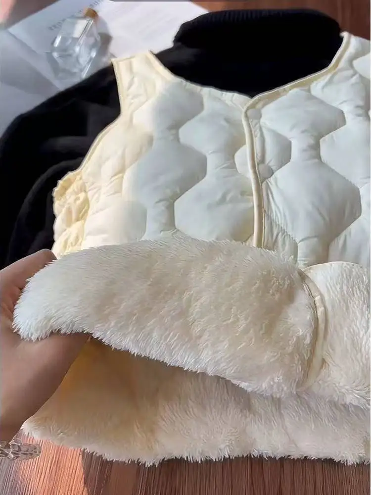 

Women's Thiened down Cotton Vest Warm Inner Fce Lined Autumn Winter Faionable Commute Sle V-Ne Polyester Fiber