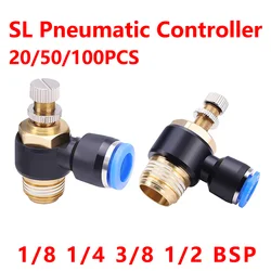 20/50/100PCS Air SL 1/8 1/4 3/8 1/2 Speed Control adjustable Pneumatic Fitting Throttle Valve Controller 4 6 8 10mm Hose Tube