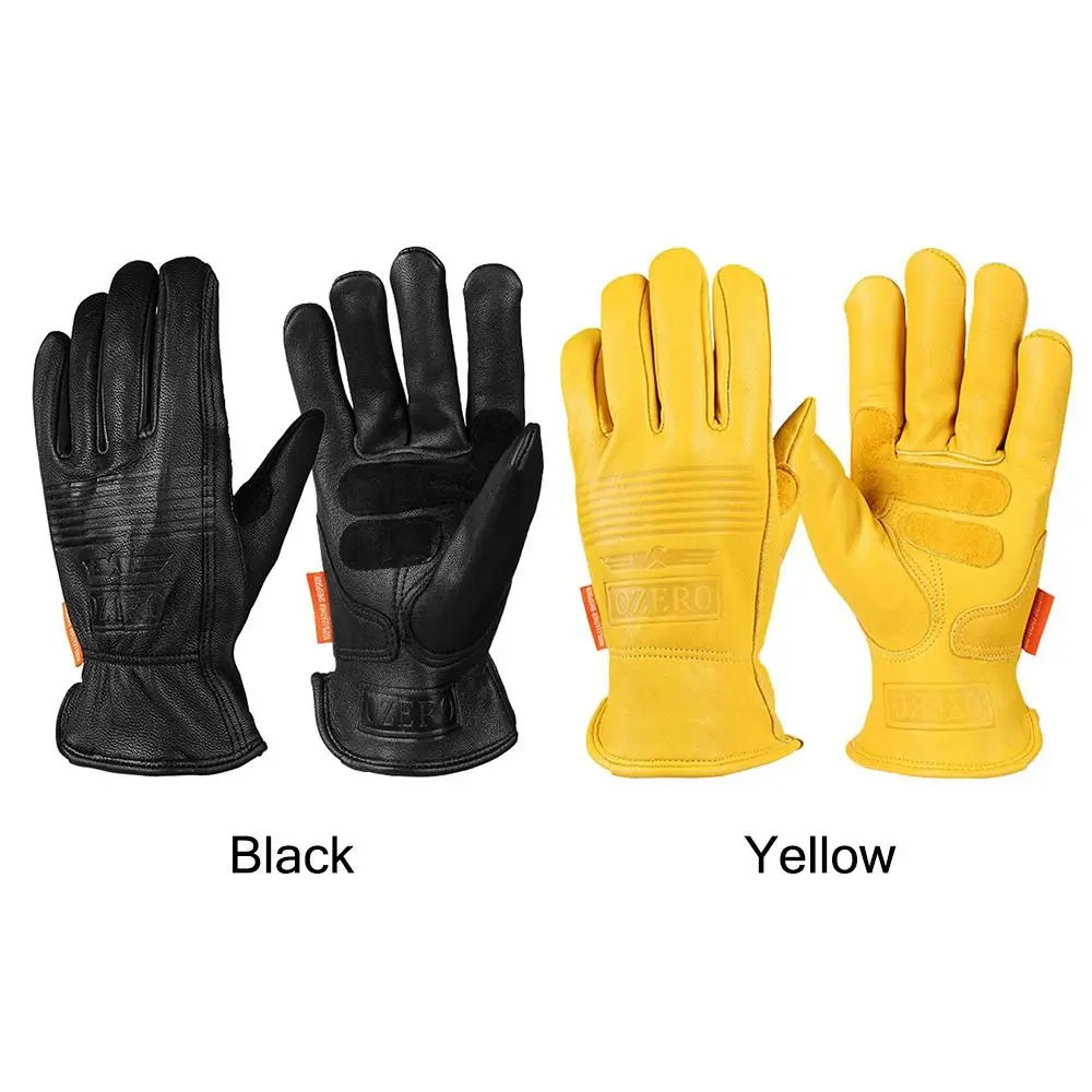 Sheepskin Leather Motorcycle Riding Gloves Yellow Black Wear Resistant Working Protective Gloves Keep Warm Breathable