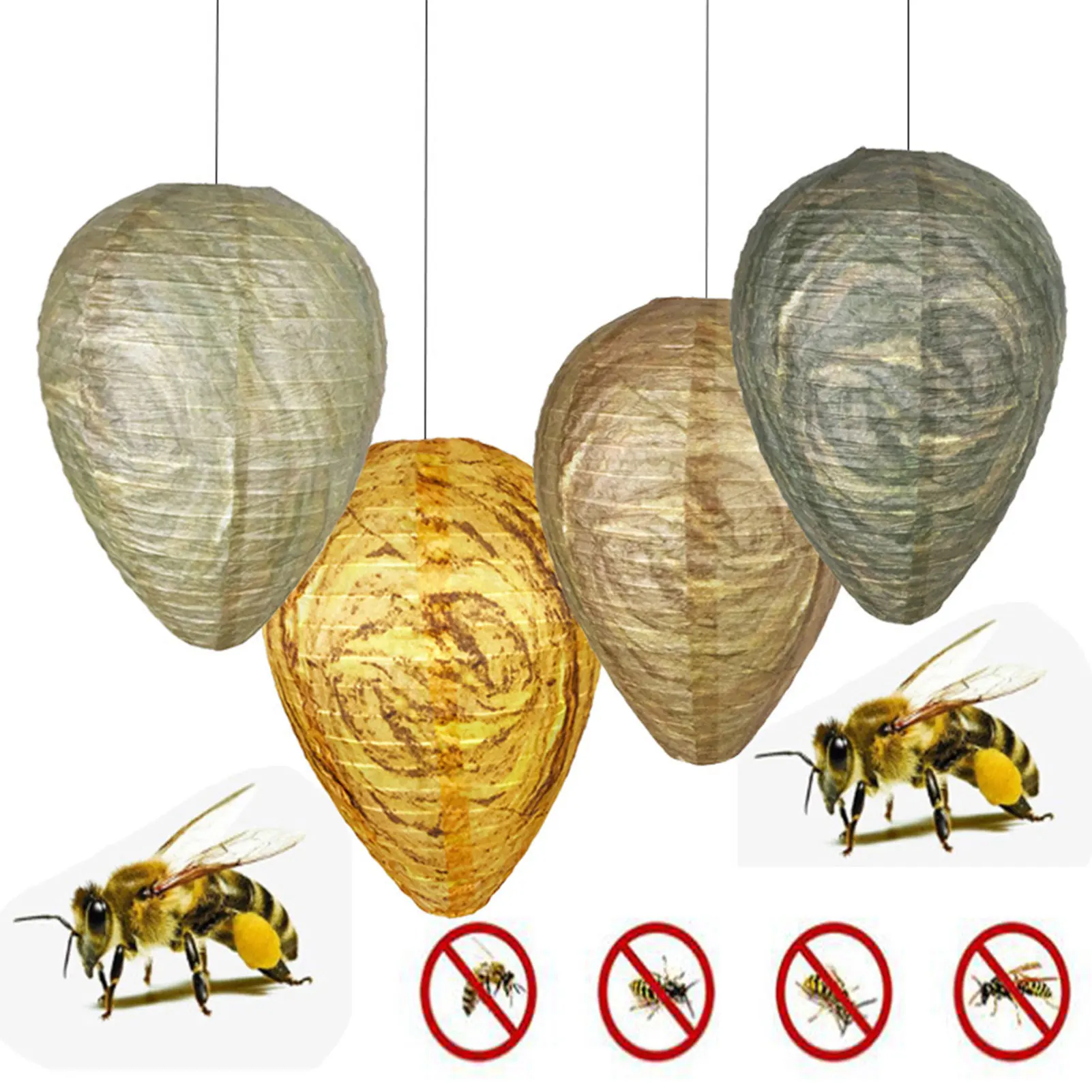 

1/4pcs Wasp Lantern Nest Decoy Fake Beehive Hanging Repellent Natural Insect Trap Accessory Waterproof Outdoor Fake Wasp Nest