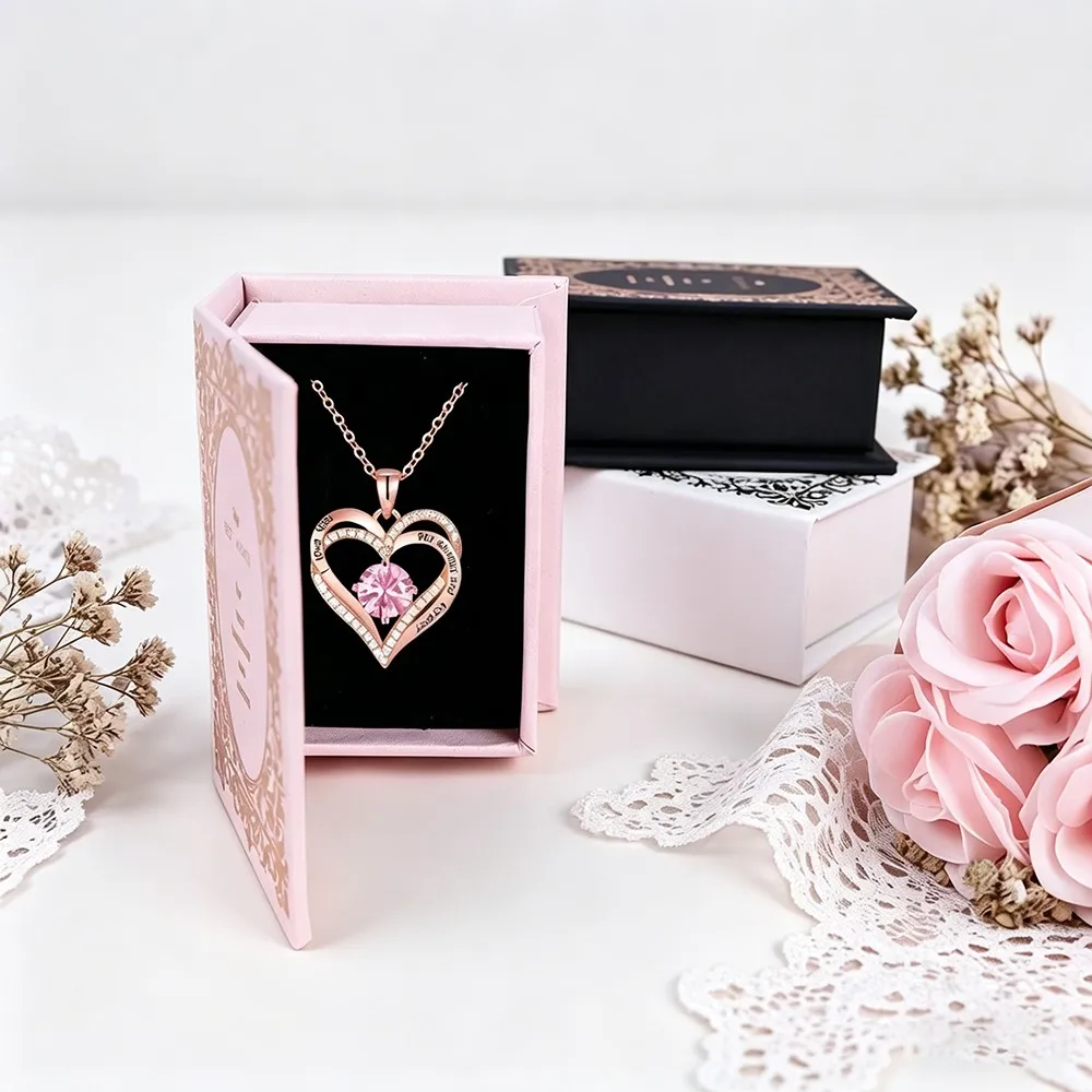 Heart Luxury Pink Pendant Necklaces With Mini Book Gift Box For Women Mother Girlfriend Christmas Day Birthday Choice Jewelry