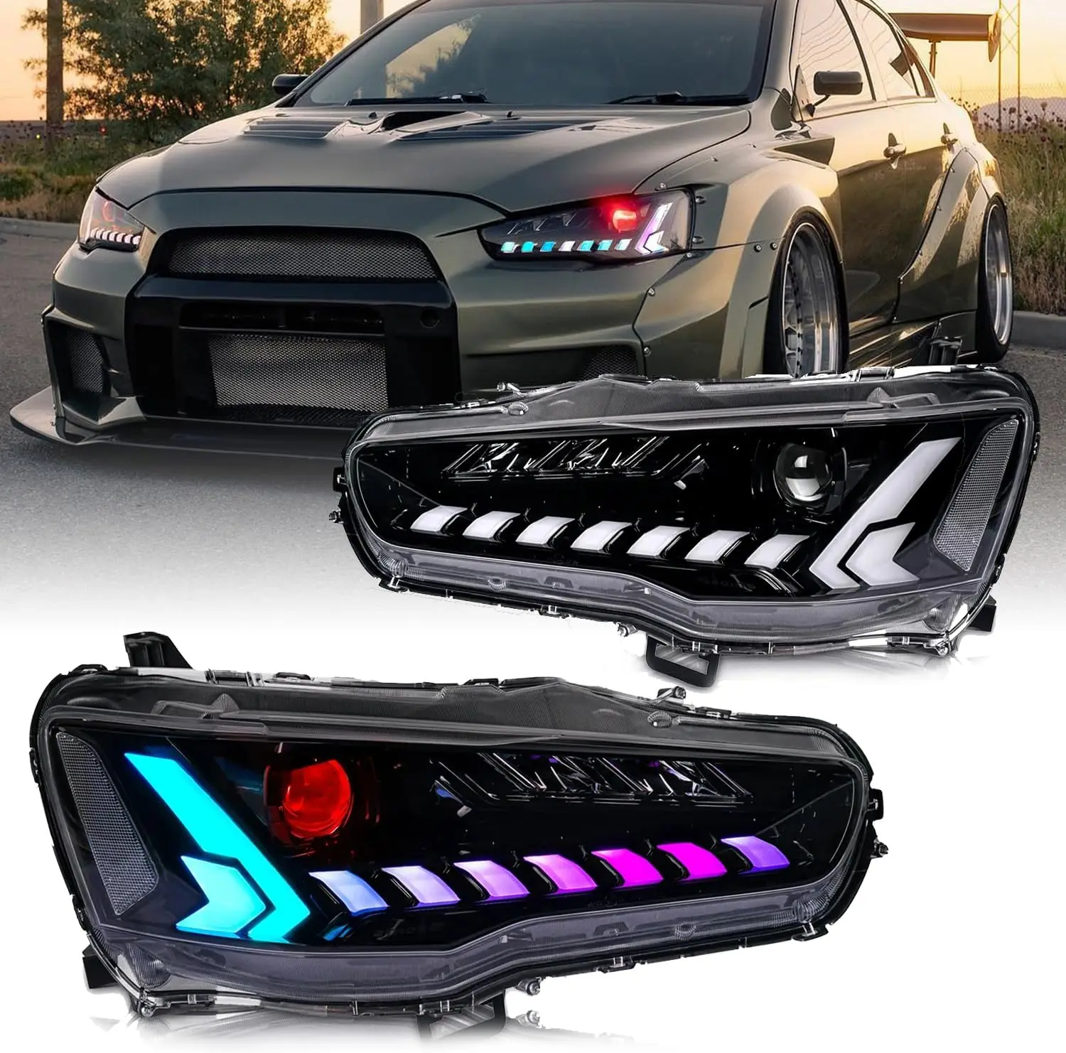 

LED Headlights for Mitsubishi Lancer & EVO X 2008 - 2020 With LED DRL Animation LED Sequential Turn Signal