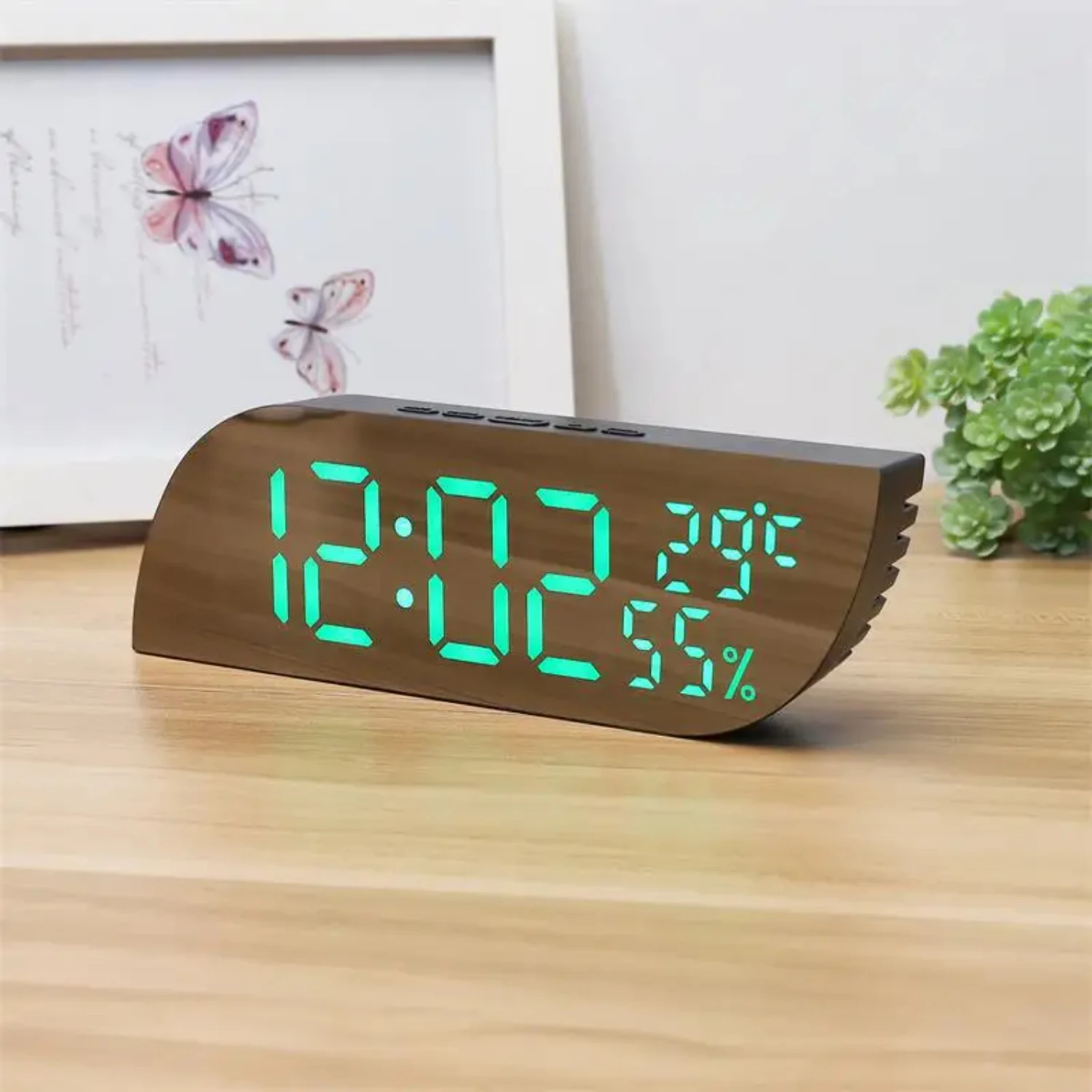 Elevate Your Bedroom Aesthetic with a Sleek and Elegant Digital Table Clock showcasing Temperature, Humidity, and Date - Perfect