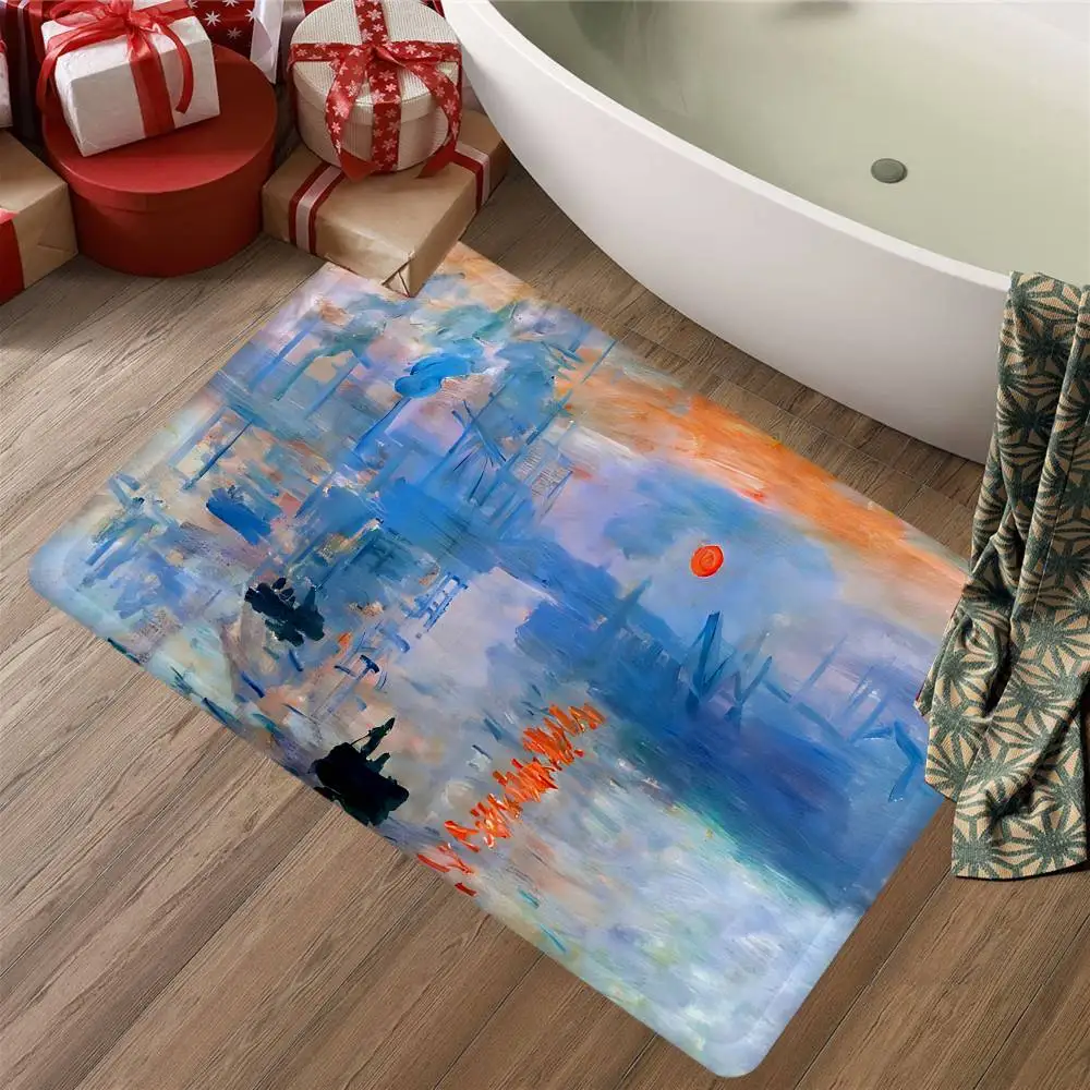 Art C-Claude M-Monet Bathroom Mat Anti-slip Absorb Water Long Strip Cushion Bedroon Mat Welcome Doormat
