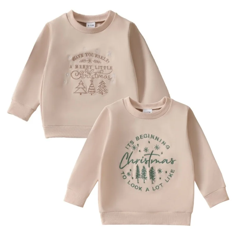 

Kid Cotton Sweatshirt Cartoon Embroidery Casual Loose Pullover Baby Girls Boys Christmas Party Clothes 0-5 Y Child New Year Gift