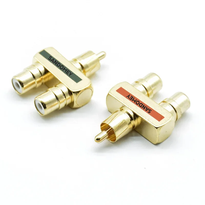 2pcs Monster Binary  Audio Conversion Joint RCA 3  interfaces Gold Copper-plated  Lotus 1 male to 2 female transfer adapter