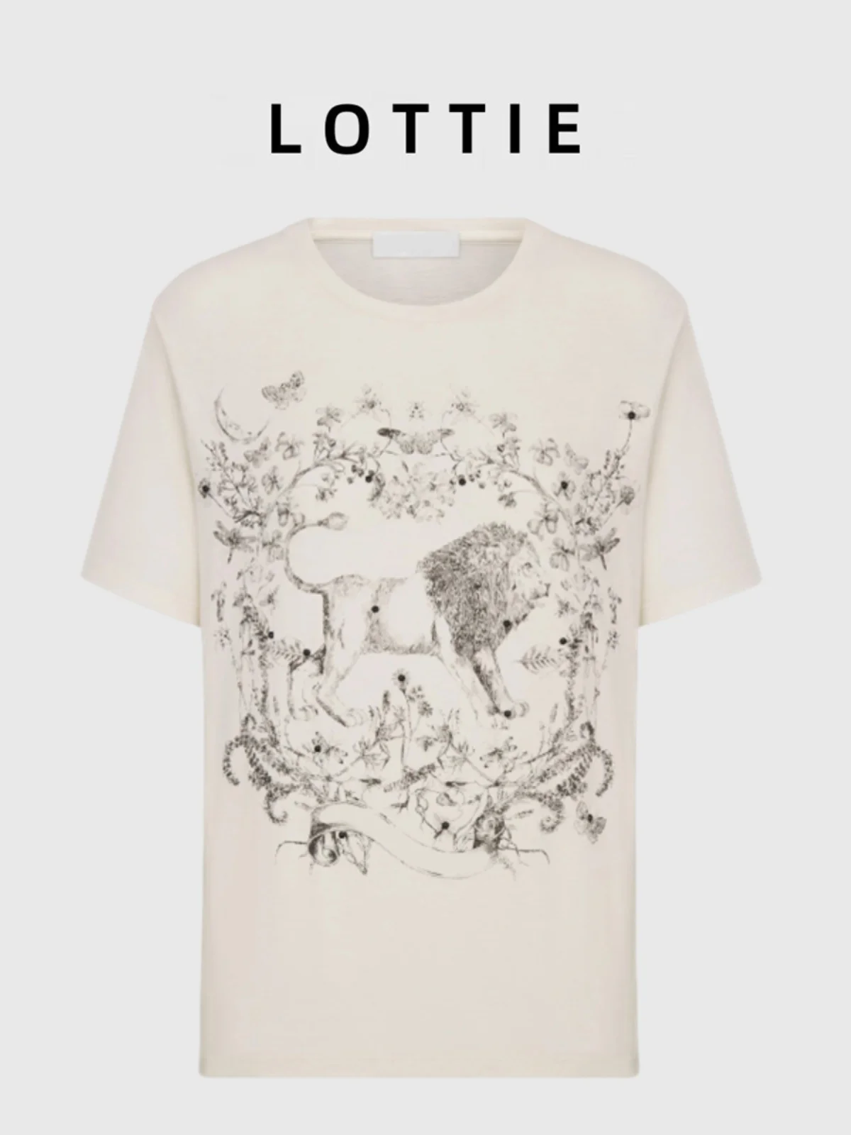 

Женский топ Lottie из смесового хлопка и льна с принтом «Лев и растения», коллекция Весна 2025, новинка, круглый вырез