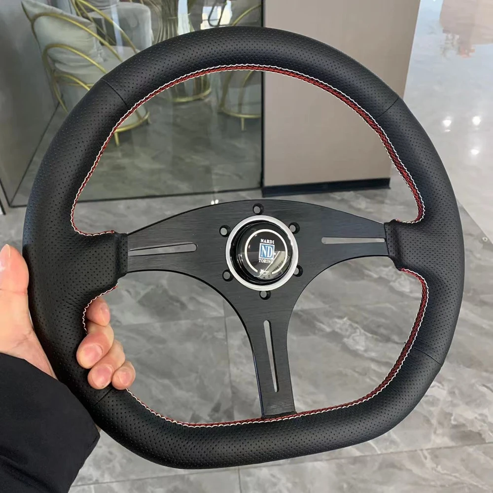 D Flat Drift Universal 14Inch Racing Nardi Steering Wheel Car JDM Leather Steering Wheel Volantes For VW HONDA TOYOTA BMW Nissan