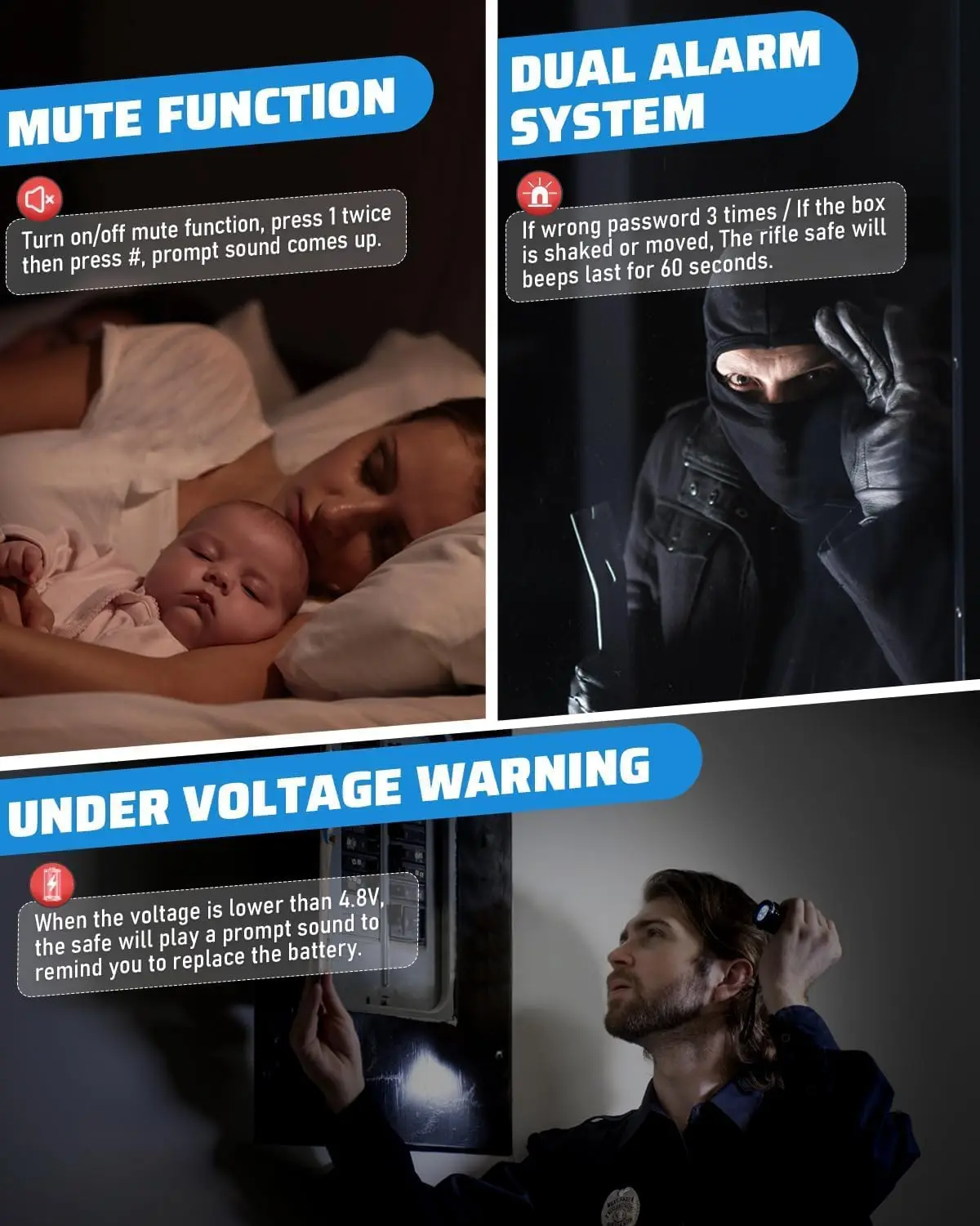 1.7 Cub Safe Box, Home Safe with Digital Keypad and Dual Alarm System, Money Safes box With Mute Function and LED Light, Safes w