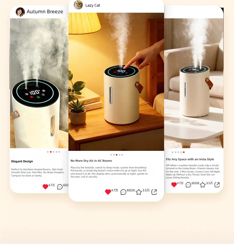 TINSOL 2500ml Digitaler Dual-Spray-Luftbefeuchter mit USB-Anschluss, Aroma-Luftbefeuchter für ätherische Öle, Dreistufiger Nebel-Luftbefeuchter für das Schlafzimmer – Detail 3