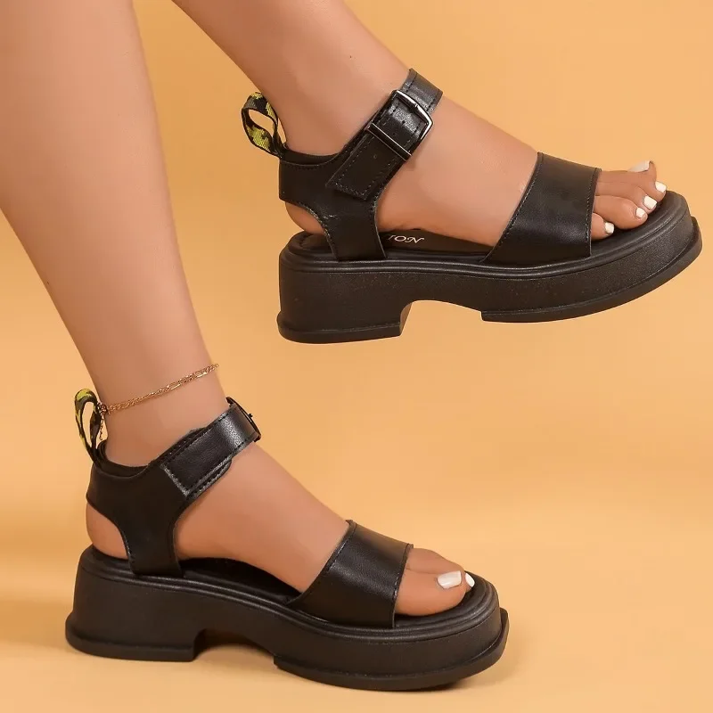 

2025 Summer New Women's Platform Rome Sandals Adjustable Buckle Straps Outdoor Minimalist Casual Shoes for Daily Wear Plus Size