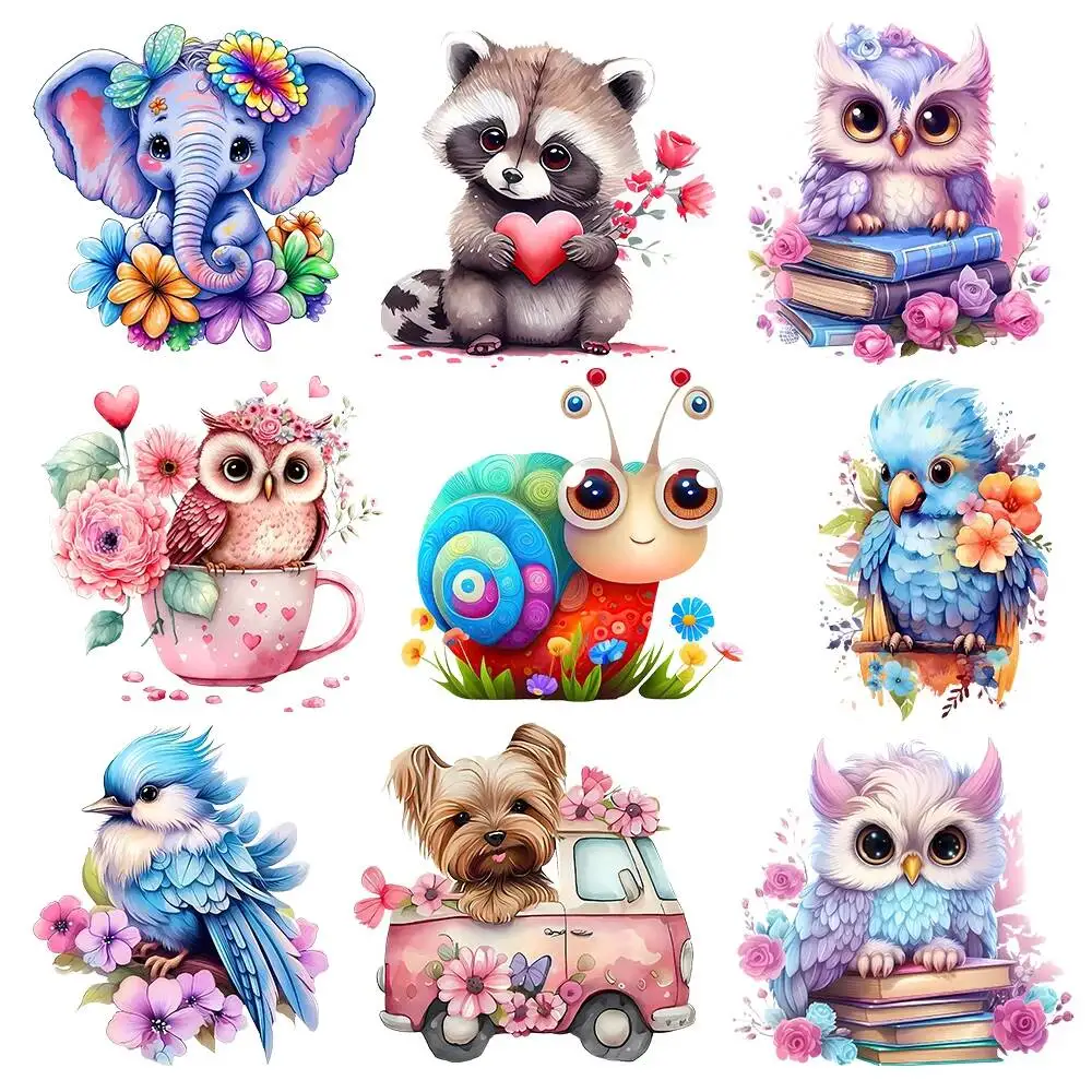 

Colorful Animal Owl Elephant Iron On Patches Heat Transfer T-Shirt Parches Ropa DIY Heat-Adhesive Clothing Patches Baby Stickers