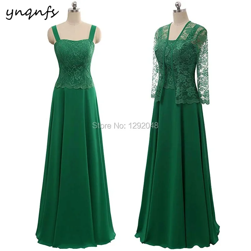 

YNQNFS M73 Green 2 Piece Mother of the Bride Groom Dresses with Jacket Bolero Formal DressReal Silver Gray Navy Brown Elmerald