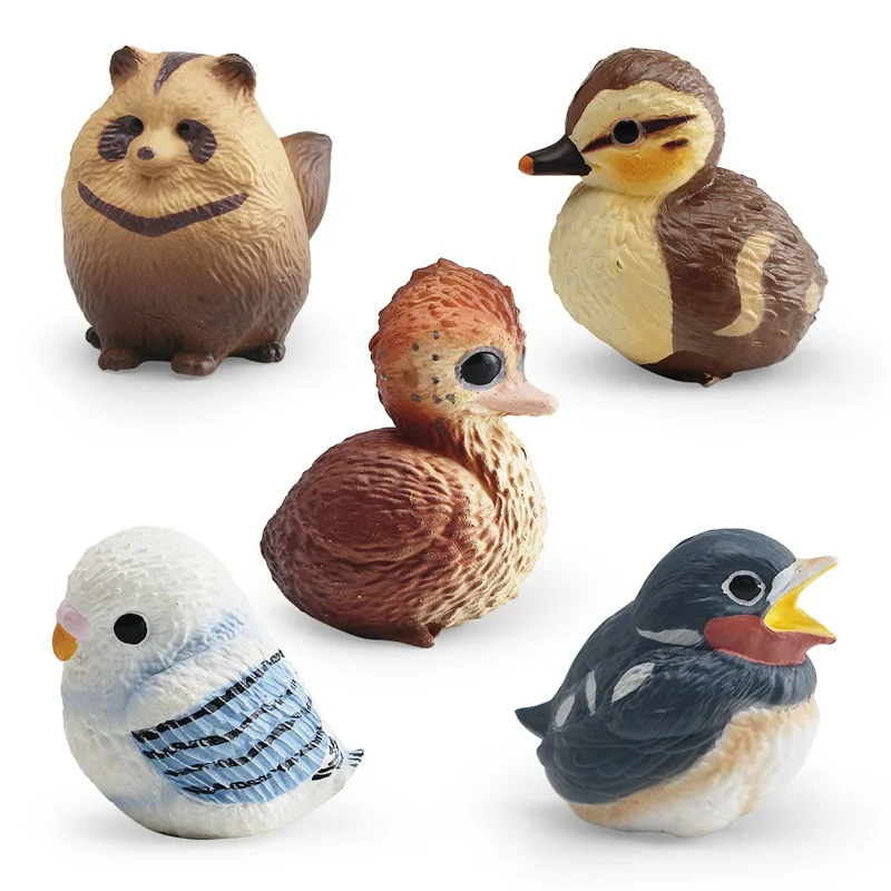 Mini Raccoon Tiger Parrot Wild Duck Swallow Ostrich Static Wild Animal Figure Models Miniature Desktop Decoration Ornaments