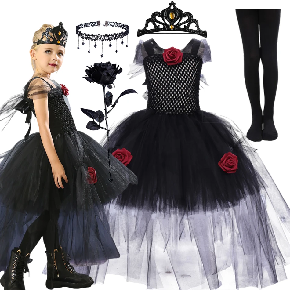 

2025 Girls Halloween Cosplay Dress Costume Ghost Bride Girl Witch Dress Tutu Vestidos Carnival Party Dress For 2-12 Years